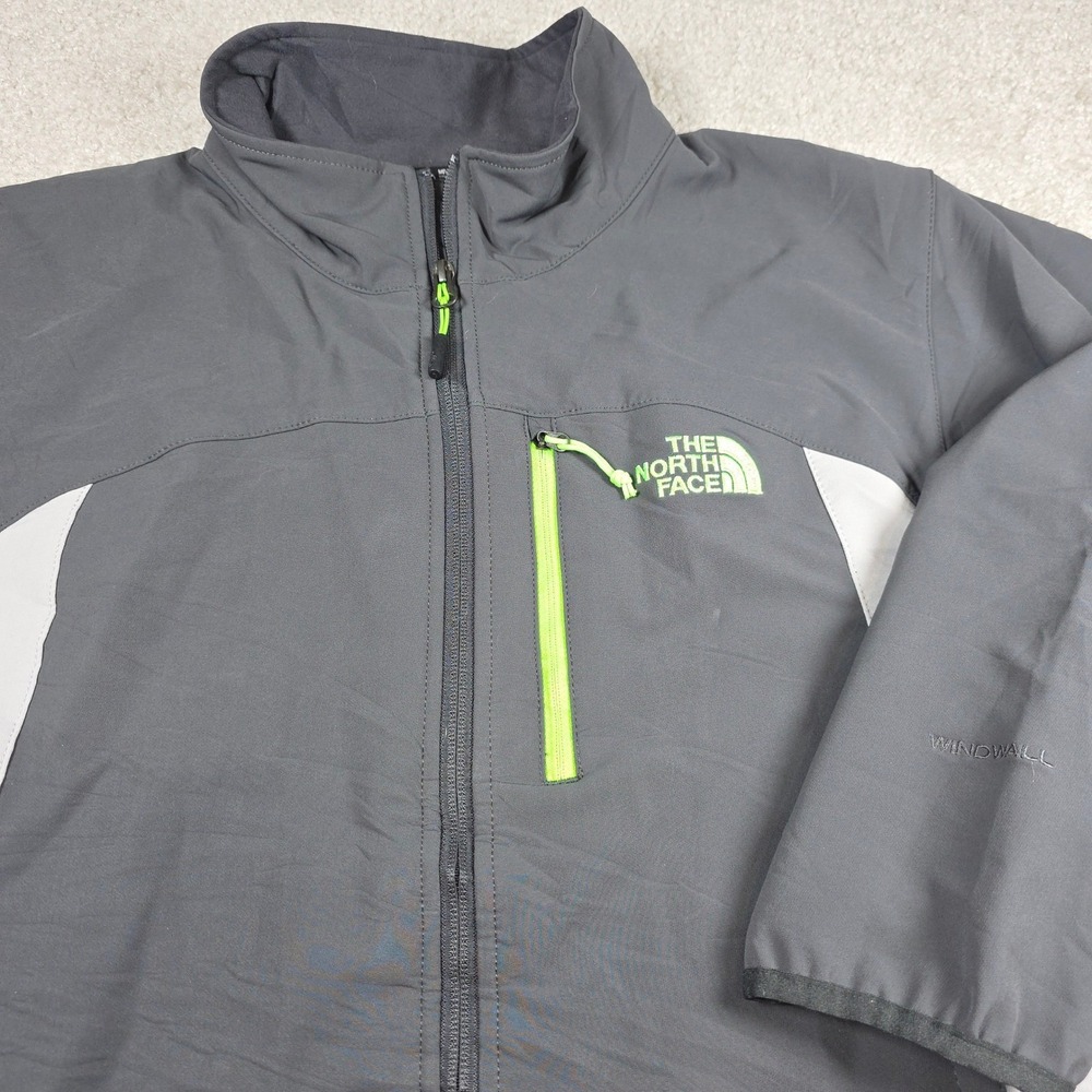 The North Face WindWall Jacket Mens Large Grey Lime Green Softshell Full Zip